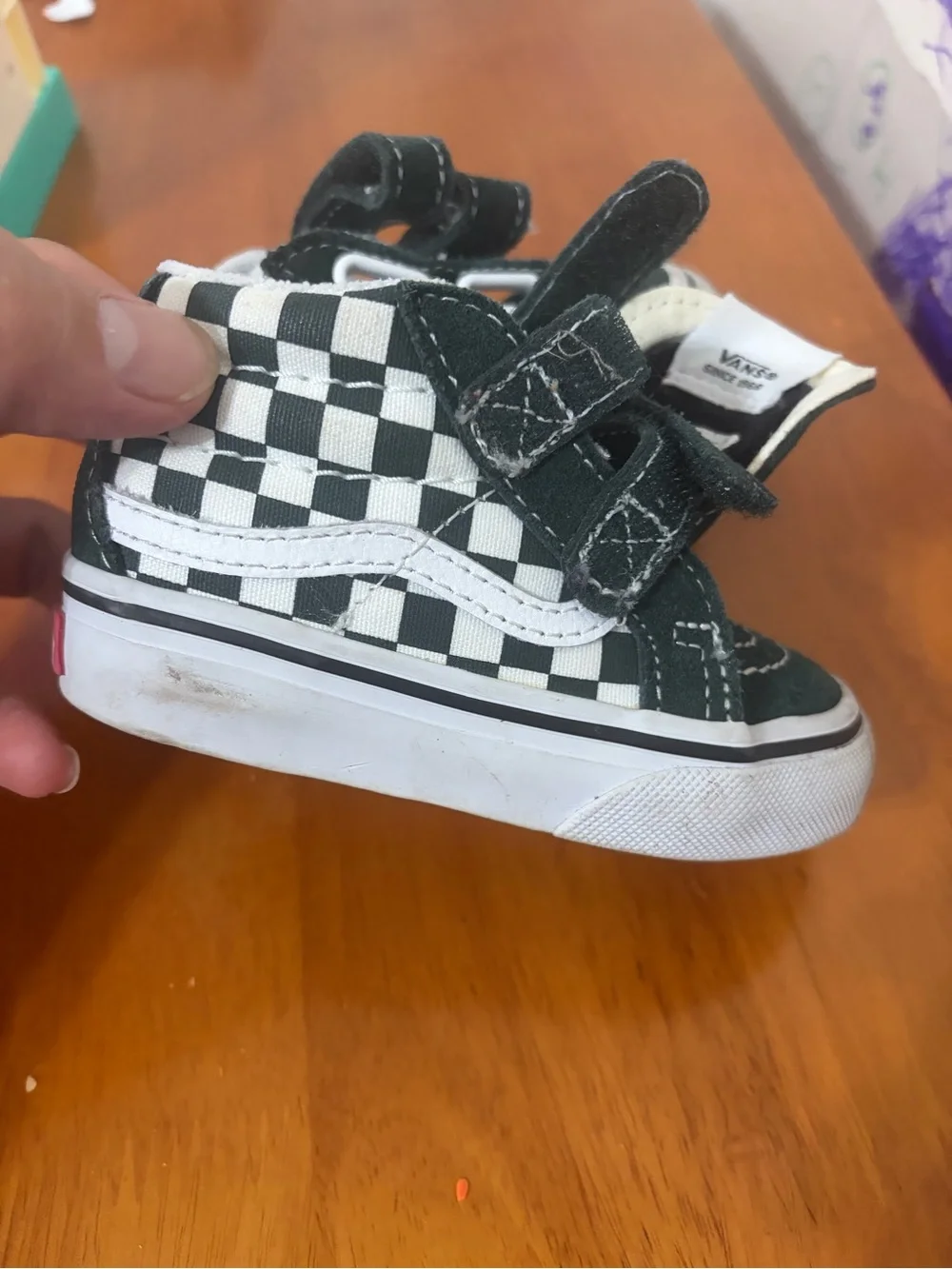 Vans Kids Checkerboard Velcro Sneakers - Black/White/Forest Green
